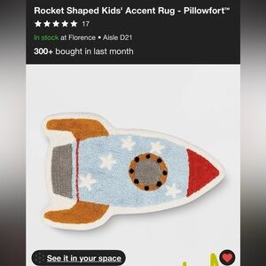 Pillowfort Rocket Ship Rug in Red, Blue, and Orange